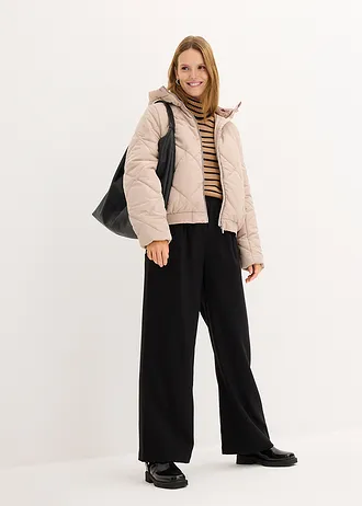 Krátká prošívaná bunda s podšívkou v kontrastní barvě, barva: mandlově béžovo-světle hnědá