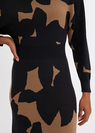 Robe midi en maille • beige-noir floral • Boutique bonprix