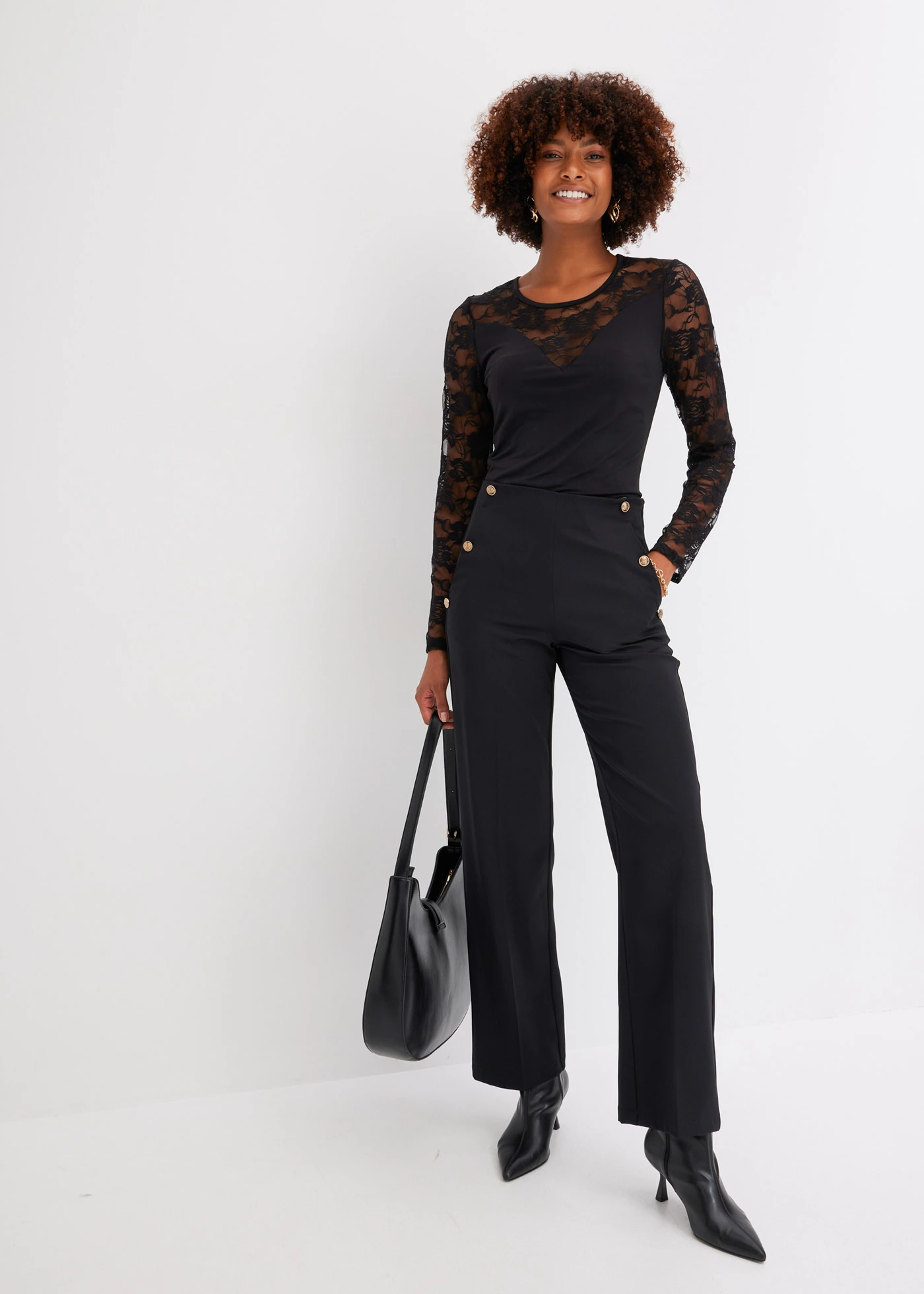 Triko s dlouhým rukávem a krajkou • černá • bonprix obchod