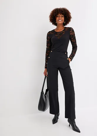 Triko s dlouhým rukávem a krajkou • černá • bonprix obchod
