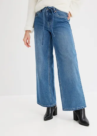 Wide leg jeans met mid waist, Kleur: blauw denim used