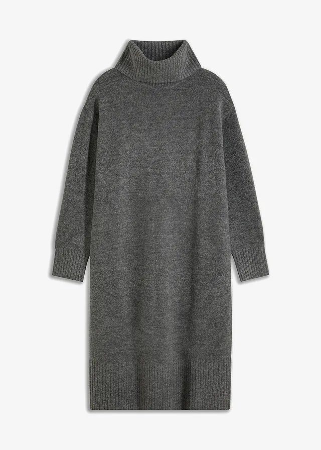 Robe pull fendue sur le côté, Couleur: anthracite chiné