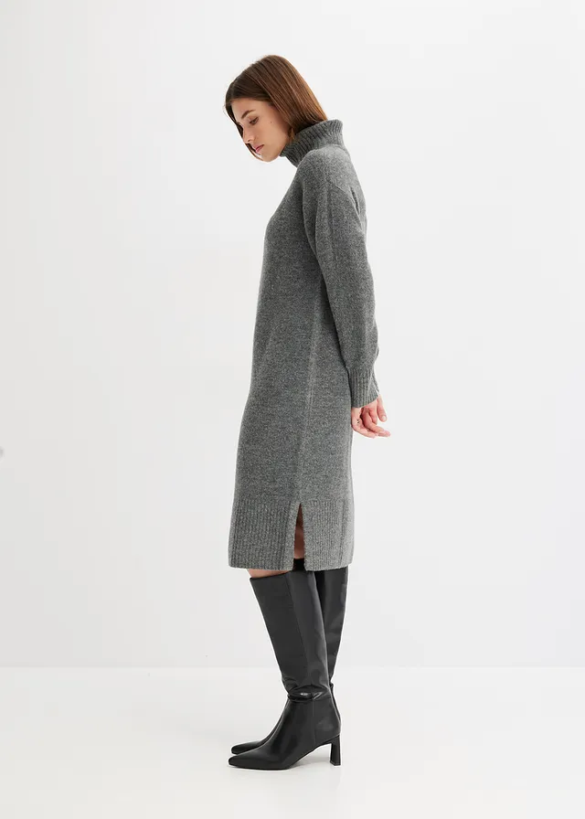 Gebreide jurk met split • antraciet gemêleerd • product-page.page-title-suffix
