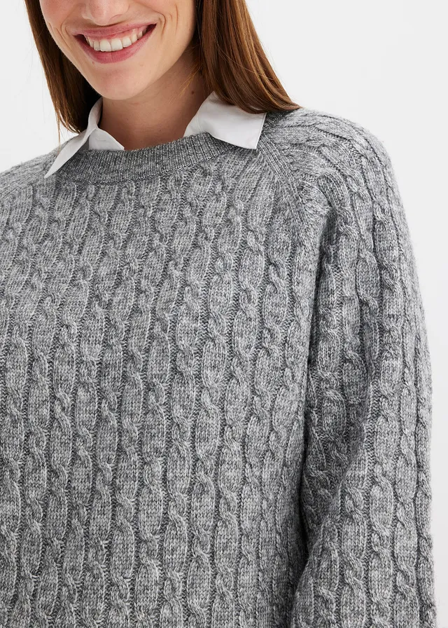 Pull oversize en maille torsadée • gris chiné • product-page.page-title-suffix