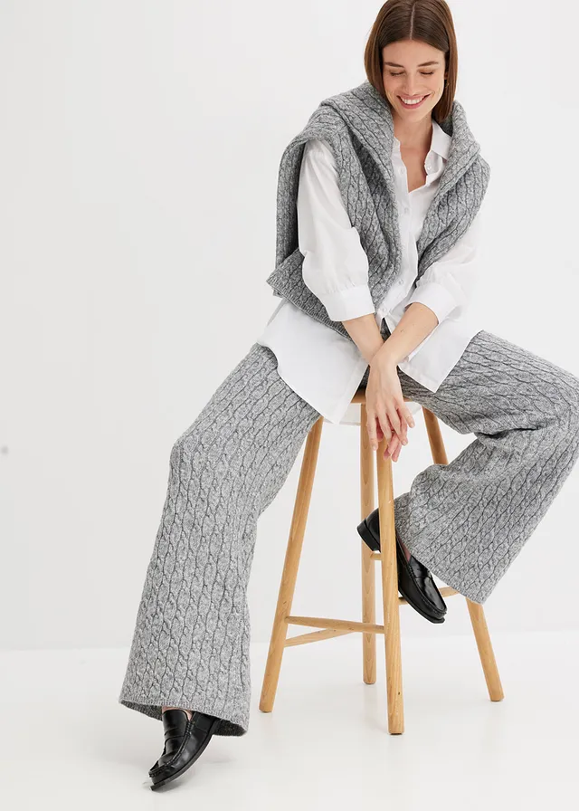 Gebreide broek met kabelpatroon • grijs gemêleerd • product-page.page-title-suffix