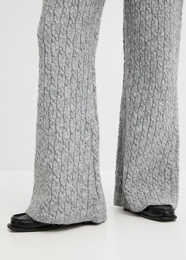 Gebreide broek met kabelpatroon • grijs gemêleerd • product-page.page-title-suffix
