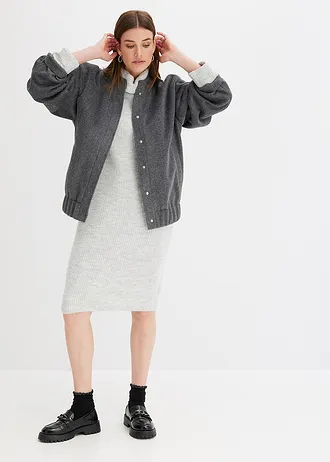 Geribde, gebreide jurk • lichtgrijs gemêleerd • bonprix online shop