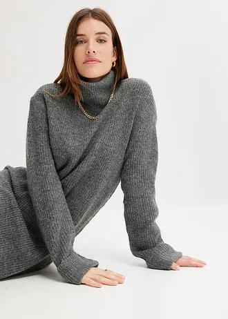 Geribde, gebreide jurk • antraciet gemêleerd • bonprix online shop