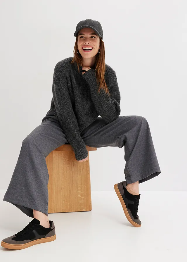 Kalhoty Marlene ve vlněném vzhledu antracitový melír