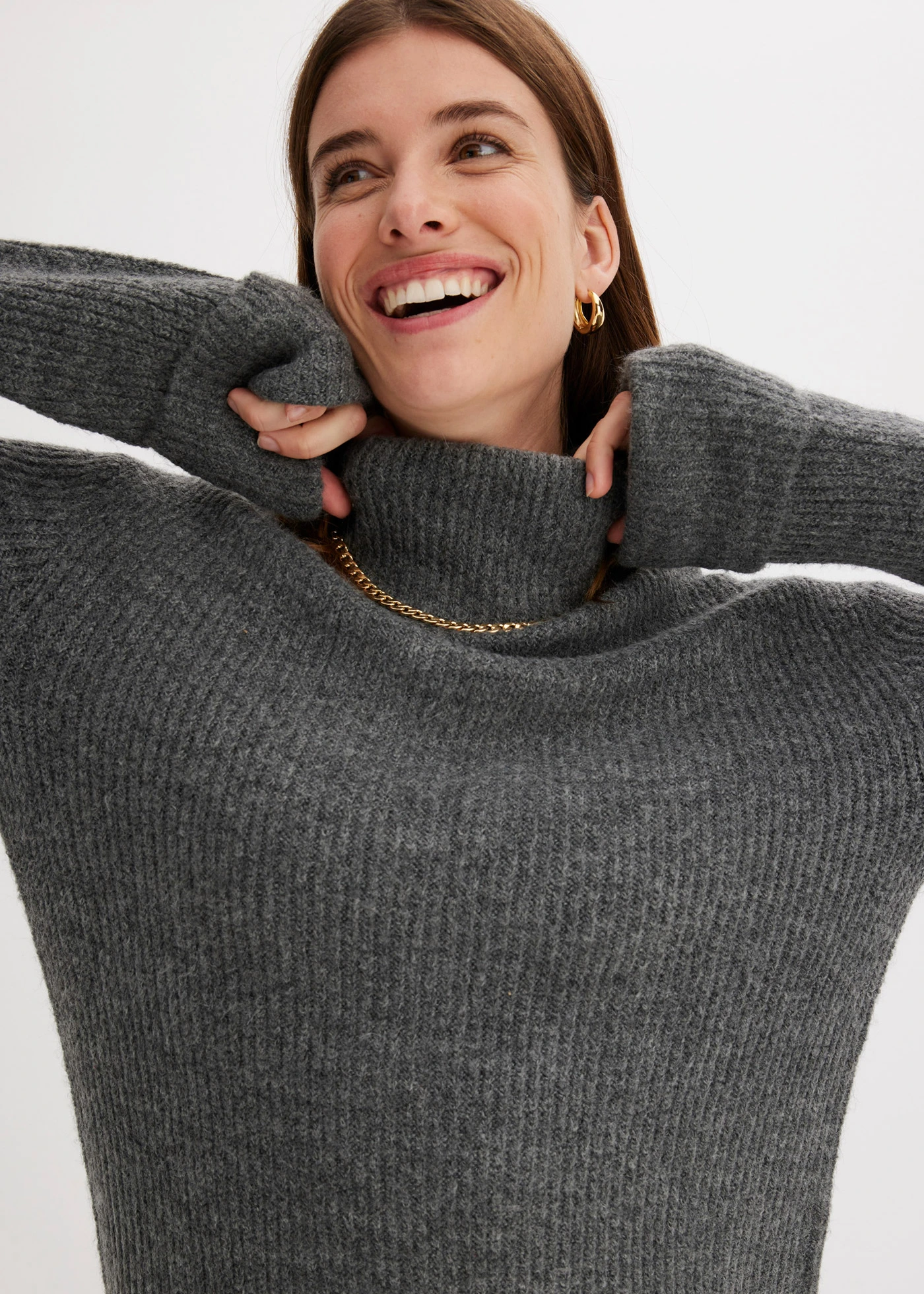 Geribde, gebreide jurk • antraciet gemêleerd • bonprix online shop