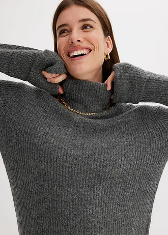 Geribde, gebreide jurk • antraciet gemêleerd • bonprix online shop