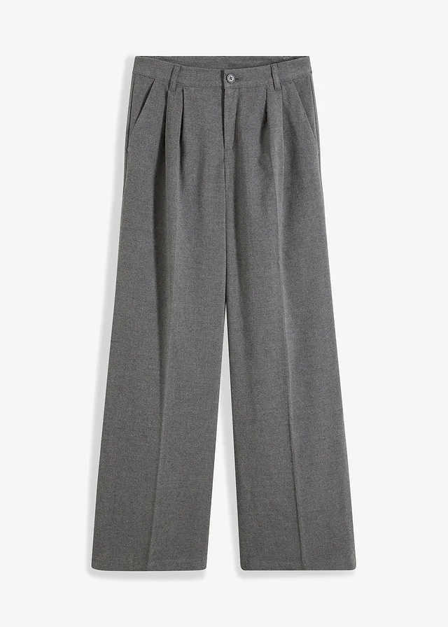 Pantalon large à pinces, Couleur: gris chiné