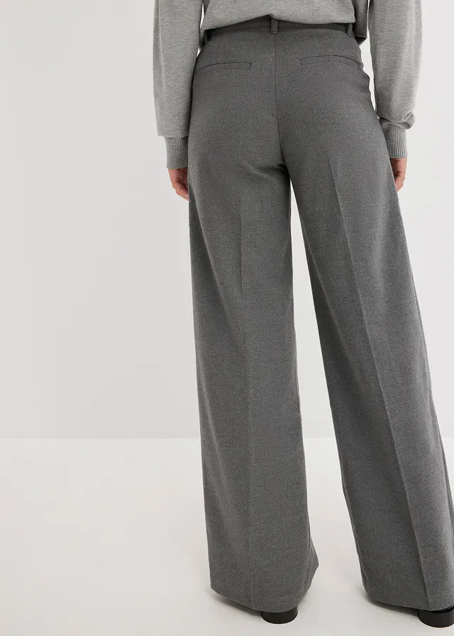 Pantalon large à pinces, Couleur: gris chiné