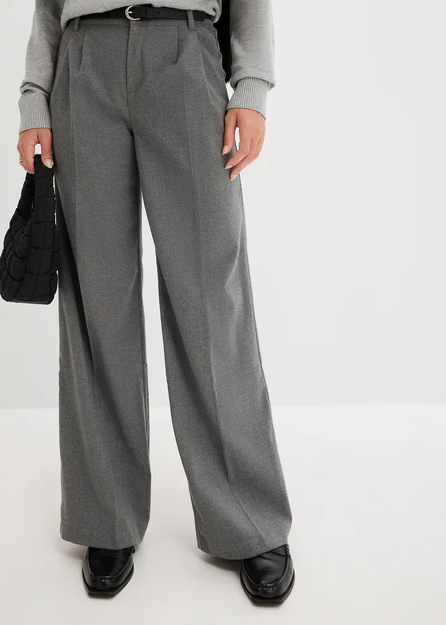 Pantalon large à pinces, Couleur: gris chiné