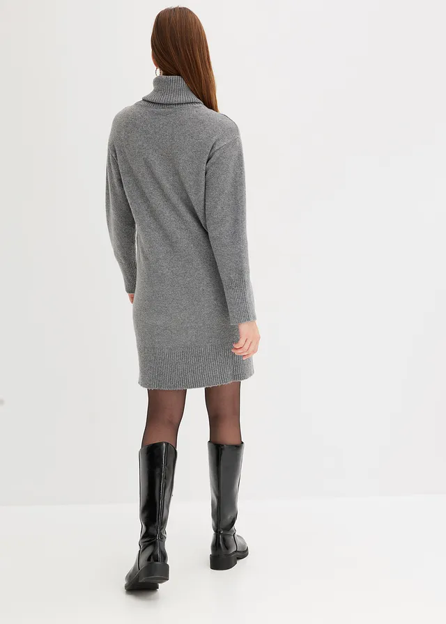 Robe en maille à col roulé, Couleur: gris chiné
