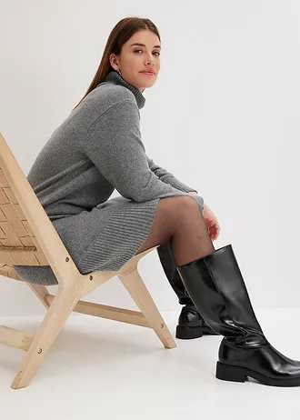 Pletené šaty s rolákovým límcem • šedý melír • bonprix obchod