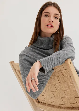 Pletené šaty s rolákovým límcem • šedý melír • bonprix obchod