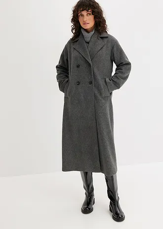 Dvouřadý oversized kabát ve vlněném vzhledu • antracitový melír • bonprix obchod