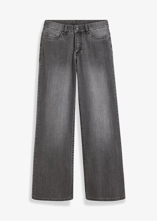 Strečové džíny Wide Leg, Mid Waist • šedý denim • bonprix obchod