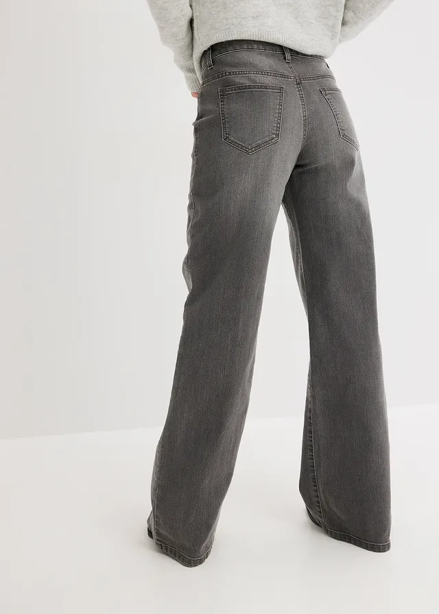 Wide leg jeans mid waist, stretch, Kleur: grijs denim