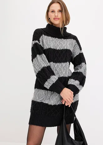 Robe en maille rayée • noir/gris chiné rayé • Boutique bonprix