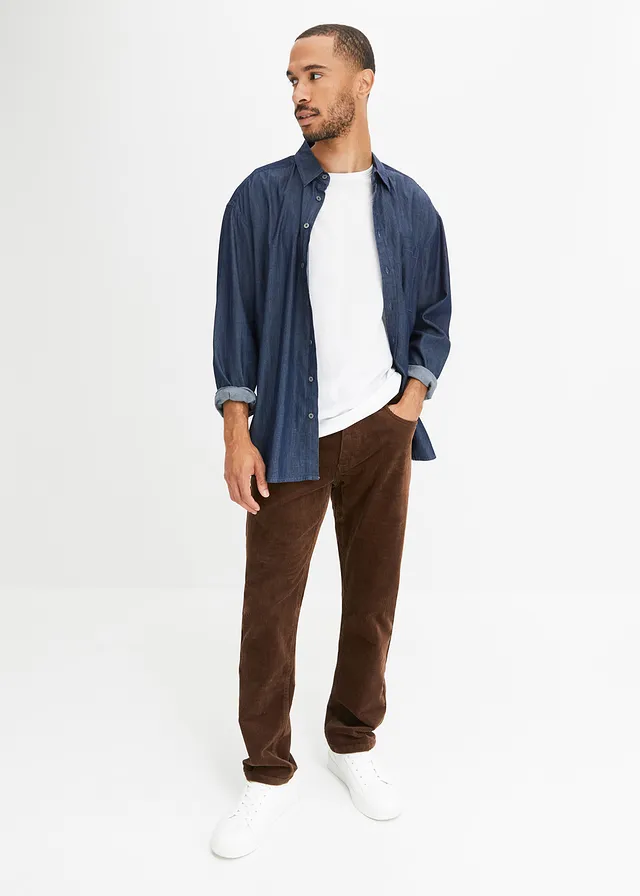 Regular fit stretch corduroy broek met comfort fit • bruin • product-page.page-title-suffix