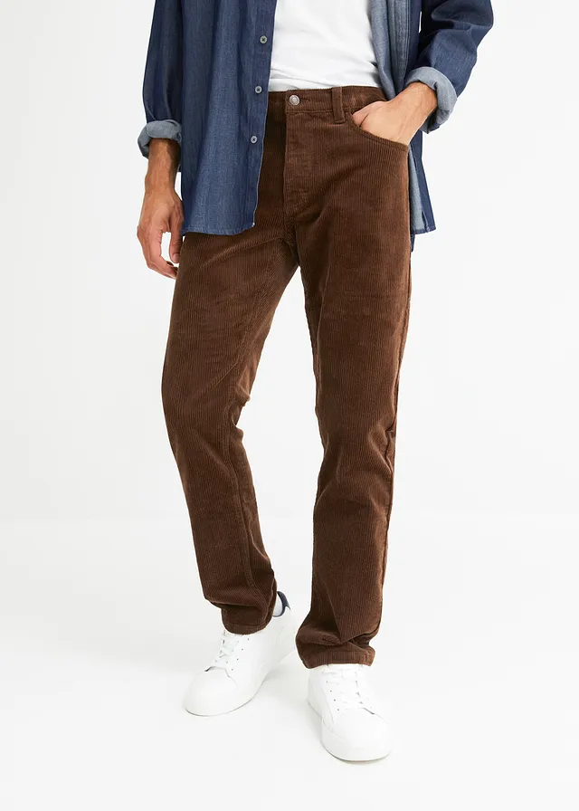 Regular fit stretch corduroy broek met comfort fit • bruin • product-page.page-title-suffix