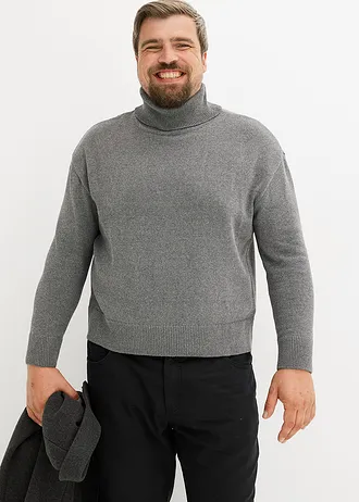 Svetr s rolákovým límcem, s bavlnou, Loose Fit, barva: šedý melír