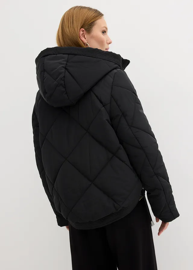 Veste matelassée courte avec doublure contrastante, Couleur: noir/olive foncé