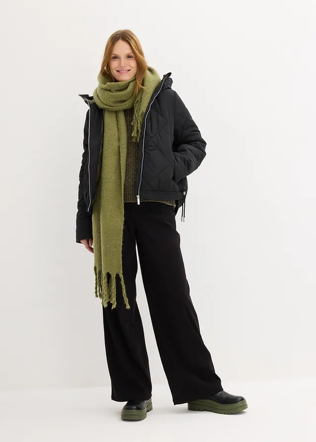 Veste matelassée courte avec doublure contrastante, Couleur: noir/olive foncé