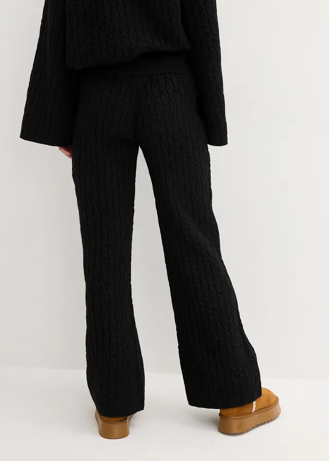 Gebreide broek met kabelpatroon • zwart • product-page.page-title-suffix