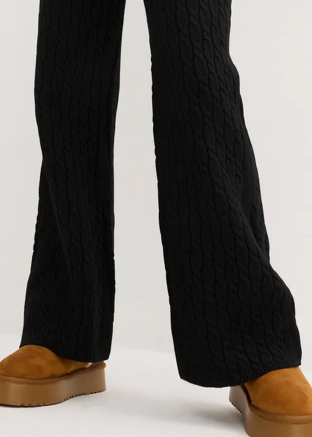 Gebreide broek met kabelpatroon • zwart • product-page.page-title-suffix