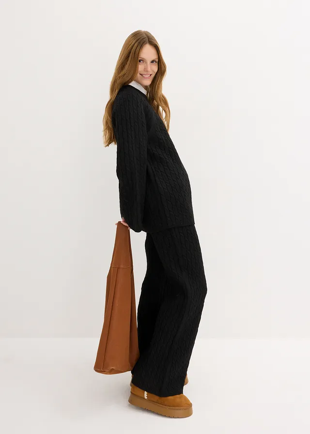 Gebreide broek met kabelpatroon • zwart • product-page.page-title-suffix