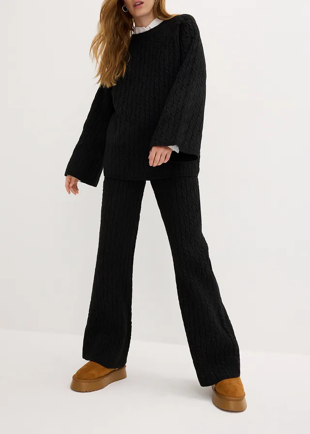 Gebreide broek met kabelpatroon • zwart • product-page.page-title-suffix