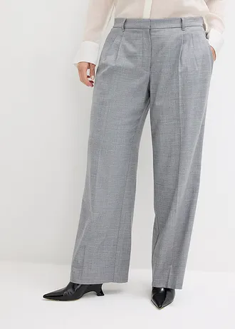Pantalon à pinces en laine, Couleur: gris chiné
