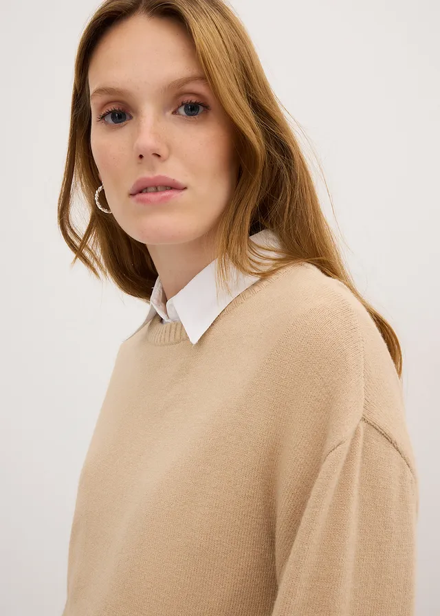 Pull long en fine maille fendu sur les côtés • camel chiné • product-page.page-title-suffix