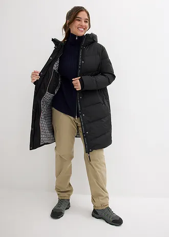 Doudoune imperméable à doublure imprimée, Couleur: noir