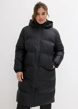 Lange regenjas in doorgestikte look, waterafstotend, Kleur: zwart