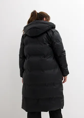 Lange regenjas in doorgestikte look, waterafstotend, Kleur: zwart