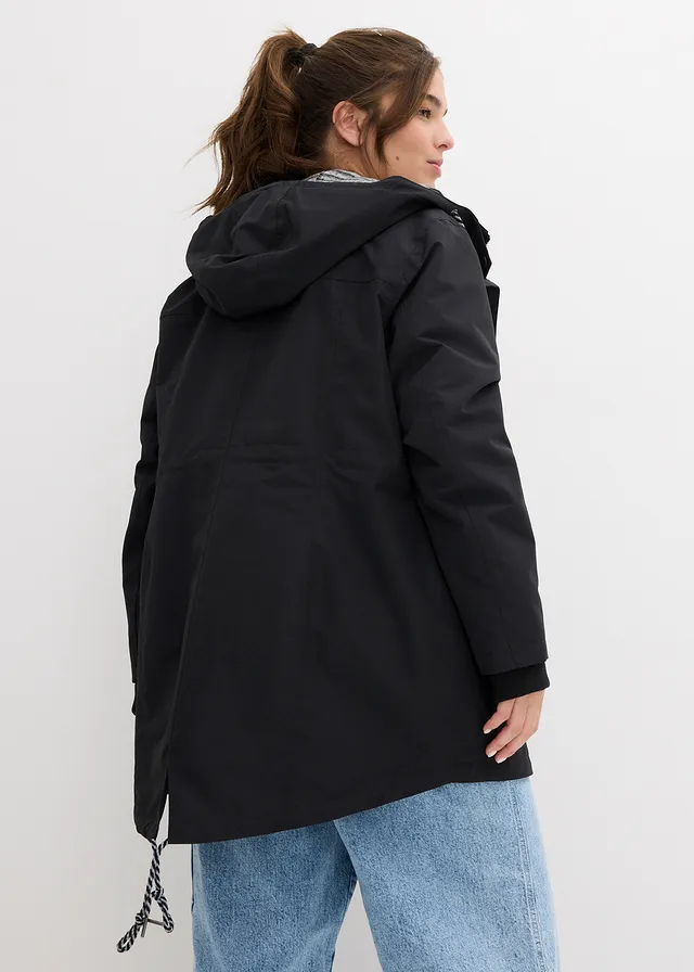 Parka mi-longue 3en1 avec poches pratiques, Couleur: noir/gris chiné