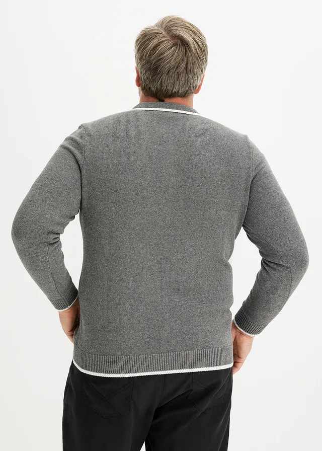 Trui met polokraag en gerecycled materiaal, Kleur: antraciet gemêleerd-wit mêlee