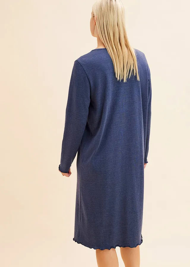 Chemise de nuit boutonnée, Couleur: bleu foncé chiné