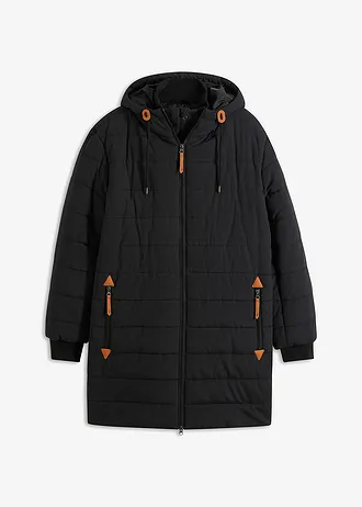 Vatovaná prošívaná parka s kapucí a detaily z imitace kůže