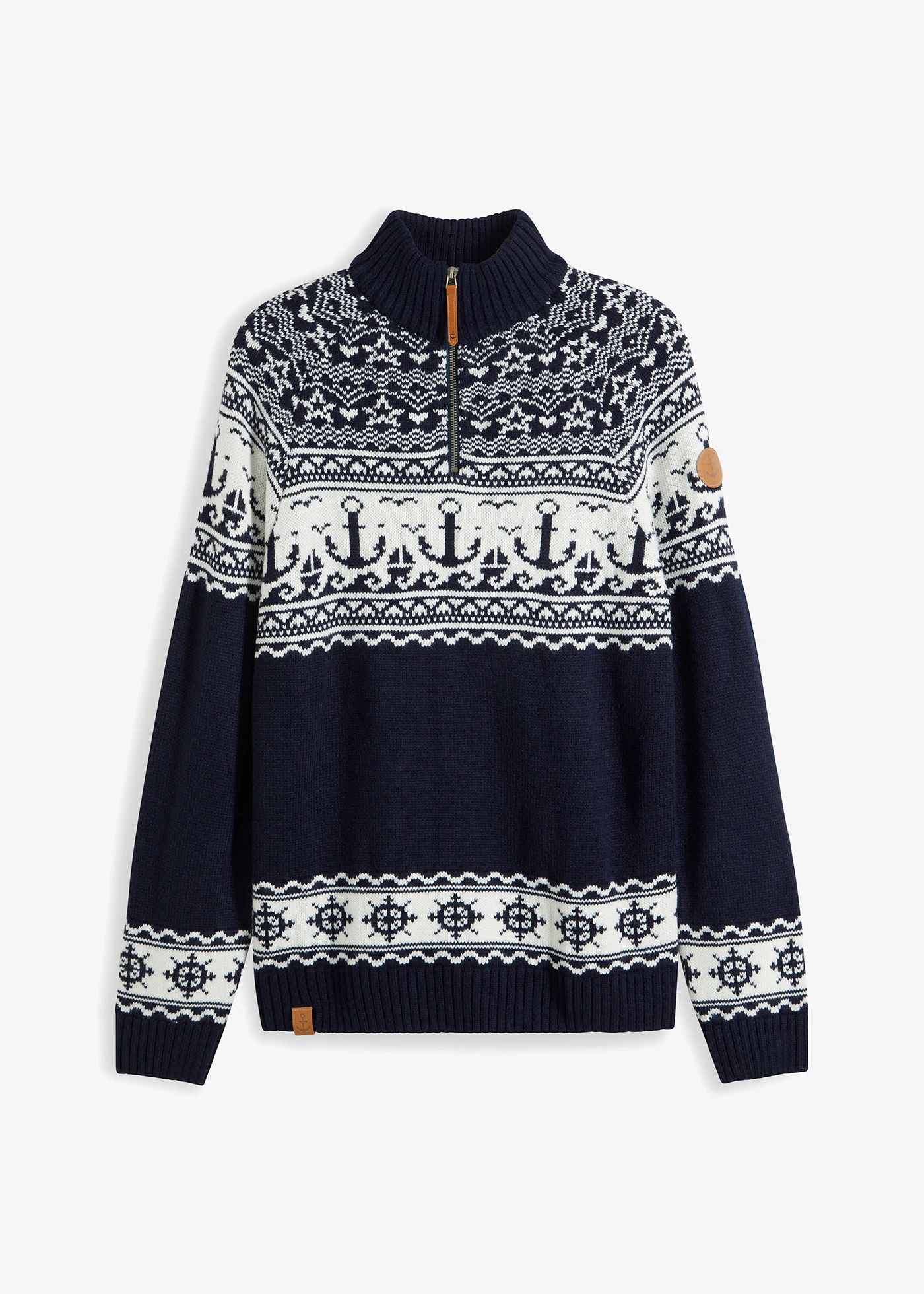 Pull camionneur à motif norvégien marin • bleu foncé • Boutique bonprix