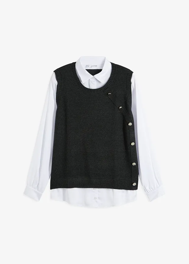 Vestă cu inserții tip cămașă