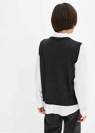 Trui met blouse-inzetstuk • antraciet gemêleerd • bonprix online shop