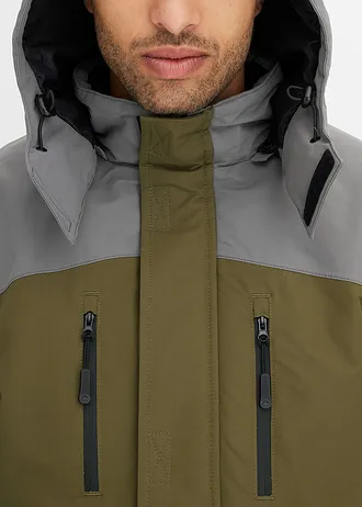 Parka d’hiver technique et imperméable à capuche amovible • olive foncé-gris fumée • Boutique bonprix