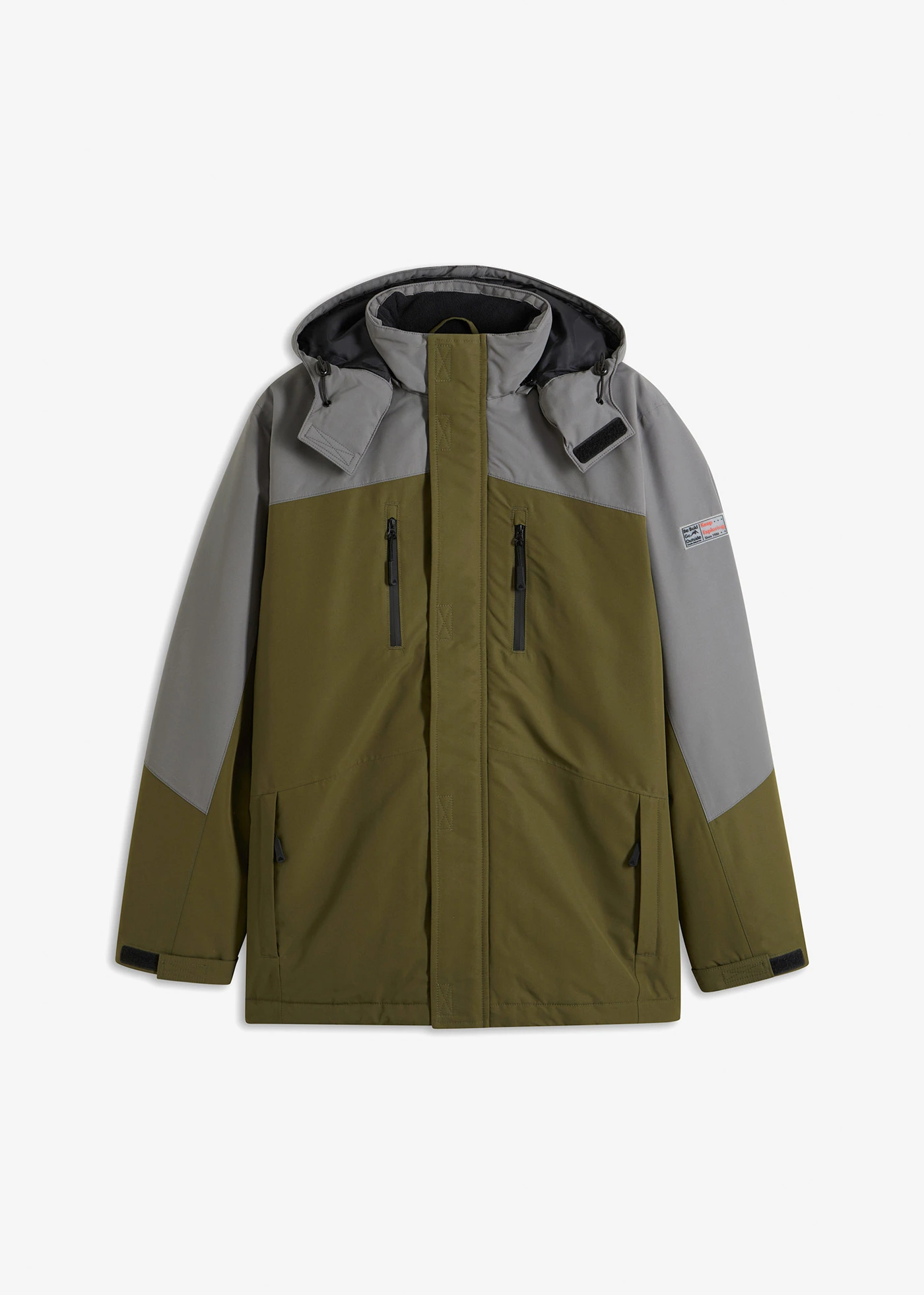 Parka d’hiver imperméable à capuche amovible • olive foncé/gris fumé • Boutique bonprix