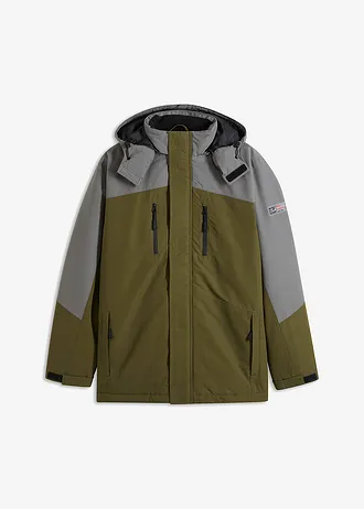 Parka d’hiver imperméable à capuche amovible • olive foncé/gris fumé • Boutique bonprix