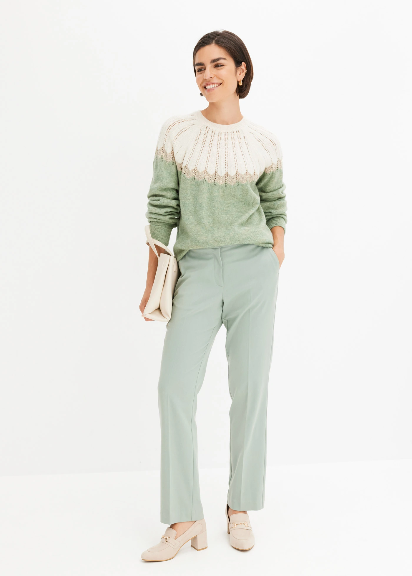 Pulover ajurat • verde-mentă • magazin bonprix